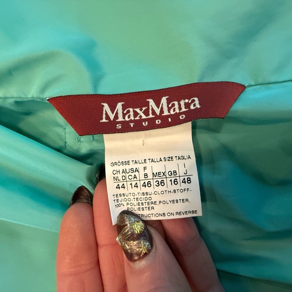 MaxMara Blue/Green Hood/Shawl Collar Trench Coat w/ Belted Waist Size 14/XL $ - Picture 12 of 16
